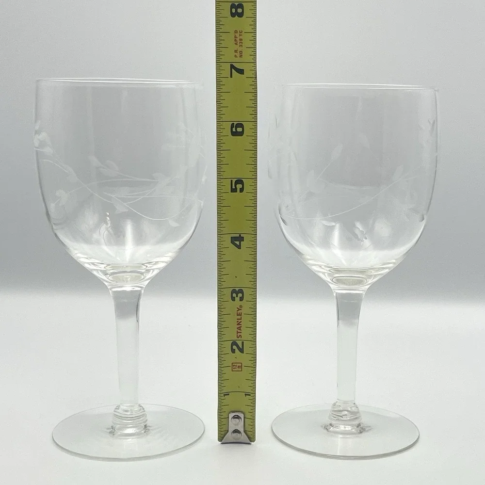 Vintage 1980s Princess House Heritage‎ Etched Wine Glasses Set of 2 - 6 5/8